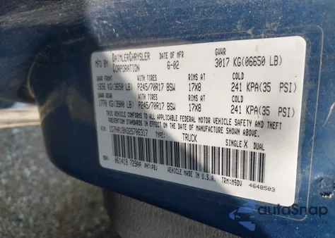 2002 Dodge Ram 1500 St из США, поврежденный, VIN 1D7HA18N32S706317